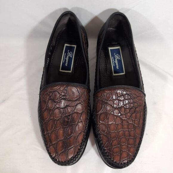 Bragano by Cole Haan Size 9 Croc Embossed Brown Leather Italian Loafers Reptile - Picture 5 of 8